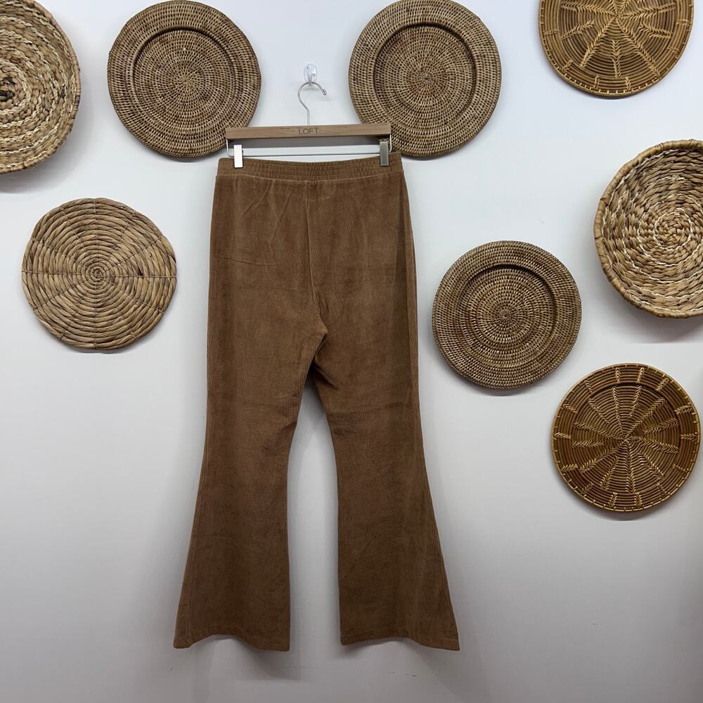 Aerie Brown Ribbed Flare Pants Large Wide Leg Boho Hippie Loungewear - Picture 2 of 3